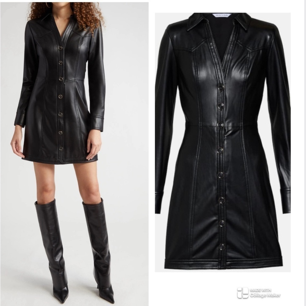 Veronica Beard Garret Long Sleeve Faux Leather Coat Dress in Black